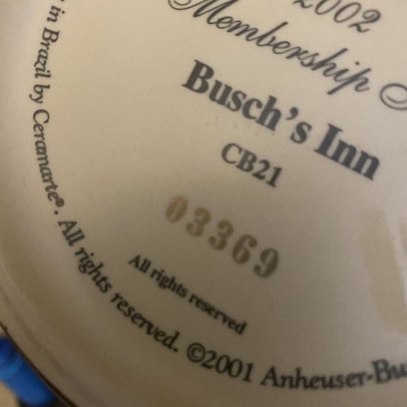 Bushes Inn ANHEUSER BUSCH COLLECTORS CLUB 2002 MEMBERSHIP Stein COA CB21 - Picture 11 of 12